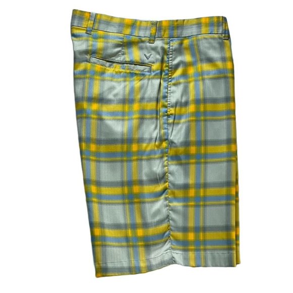Callaway Shorts Golf Performance Flat Front Yellow Plaid Bermuda Men's Size 32 - Picture 3 of 9
